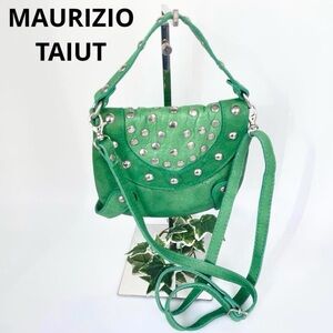 NWOT Maurizio Taiuti Green Studded Genuine Leather Crossbody Bag
